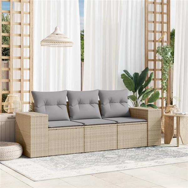 Grote foto vidaxl 3 delige loungeset met kussens poly rattan beige tuin en terras tuinmeubelen