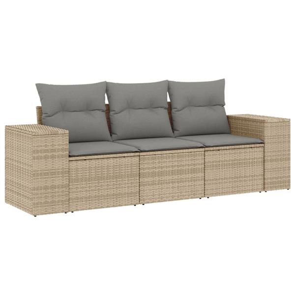 Grote foto vidaxl 3 delige loungeset met kussens poly rattan beige tuin en terras tuinmeubelen