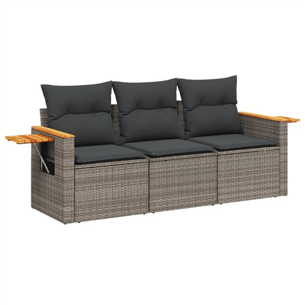 Grote foto vidaxl 3 delige loungeset met kussens poly rattan grijs tuin en terras tuinmeubelen