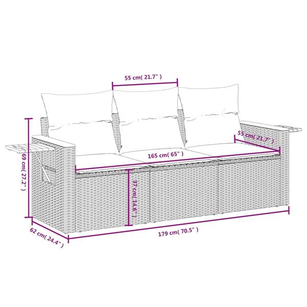 Grote foto vidaxl 3 delige loungeset met kussens poly rattan grijs tuin en terras tuinmeubelen