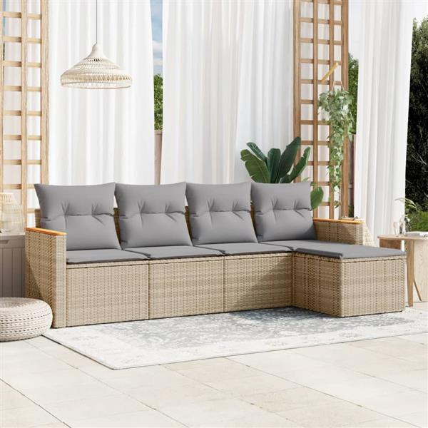 Grote foto vidaxl 5 delige loungeset met kussens poly rattan gemengd beige tuin en terras tuinmeubelen