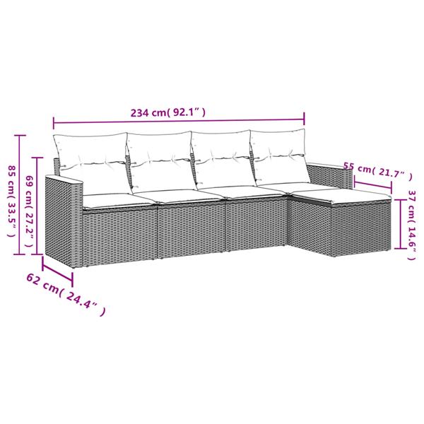 Grote foto vidaxl 5 delige loungeset met kussens poly rattan gemengd beige tuin en terras tuinmeubelen