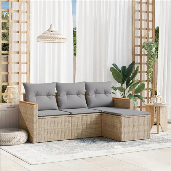 Grote foto vidaxl 4 delige loungeset met kussens poly rattan gemengd beige tuin en terras tuinmeubelen