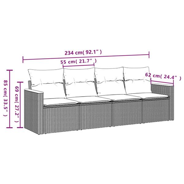 Grote foto vidaxl 4 delige loungeset met kussens poly rattan grijs tuin en terras tuinmeubelen