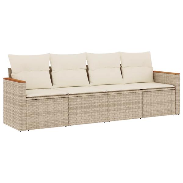 Grote foto vidaxl 4 delige loungeset met kussens poly rattan beige tuin en terras tuinmeubelen