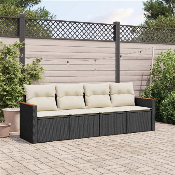 Grote foto vidaxl 4 delige loungeset met kussens poly rattan zwart tuin en terras tuinmeubelen