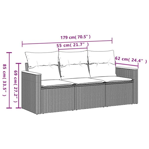 Grote foto vidaxl 3 delige loungeset met kussens poly rattan grijs tuin en terras tuinmeubelen