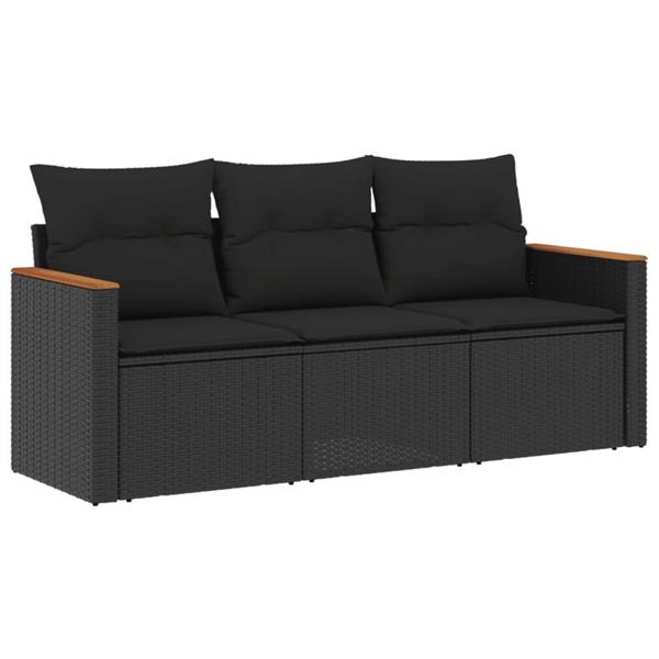 Grote foto vidaxl 3 delige loungeset met kussens poly rattan zwart tuin en terras tuinmeubelen