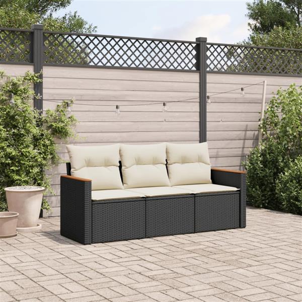 Grote foto vidaxl 3 delige loungeset met kussens poly rattan zwart tuin en terras tuinmeubelen