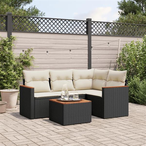 Grote foto vidaxl 5 delige loungeset met kussens poly rattan zwart tuin en terras tuinmeubelen