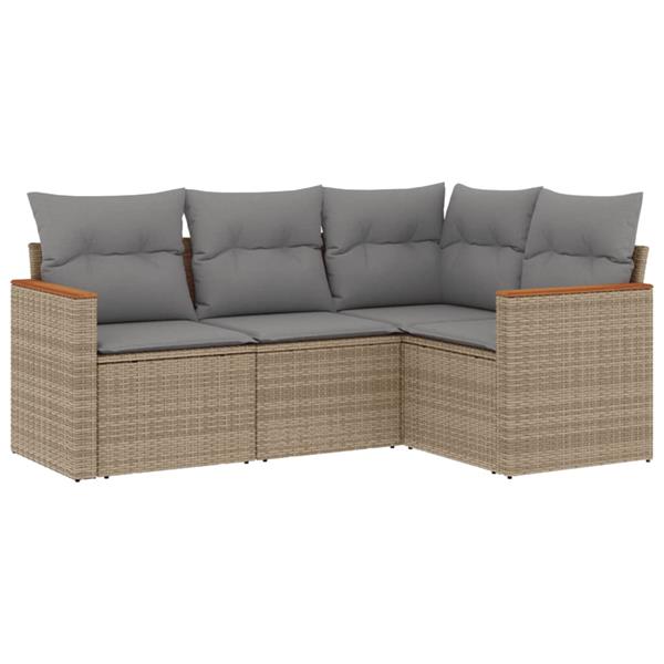 Grote foto vidaxl 4 delige loungeset met kussens poly rattan gemengd beige tuin en terras tuinmeubelen