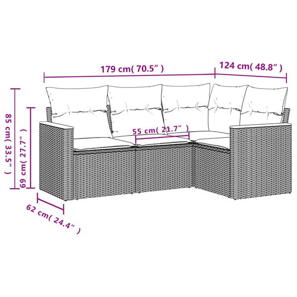 Grote foto vidaxl 4 delige loungeset met kussens poly rattan gemengd beige tuin en terras tuinmeubelen