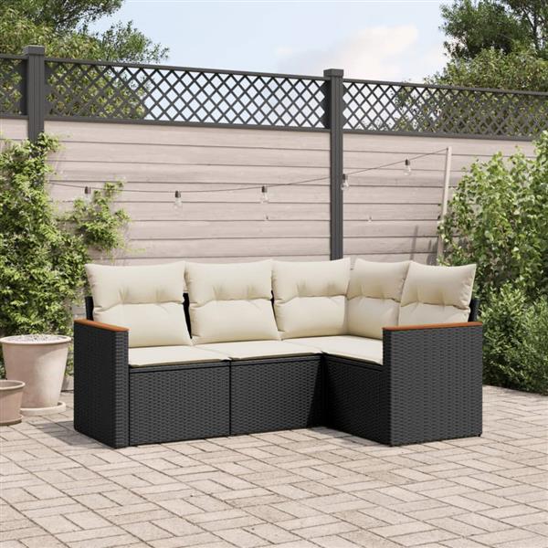 Grote foto vidaxl 4 delige loungeset met kussens poly rattan zwart tuin en terras tuinmeubelen