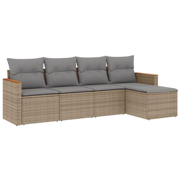 Grote foto vidaxl 5 delige loungeset met kussens poly rattan gemengd beige tuin en terras tuinmeubelen