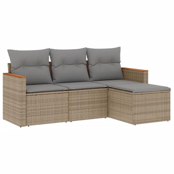 Grote foto vidaxl 4 delige loungeset met kussens poly rattan gemengd beige tuin en terras tuinmeubelen