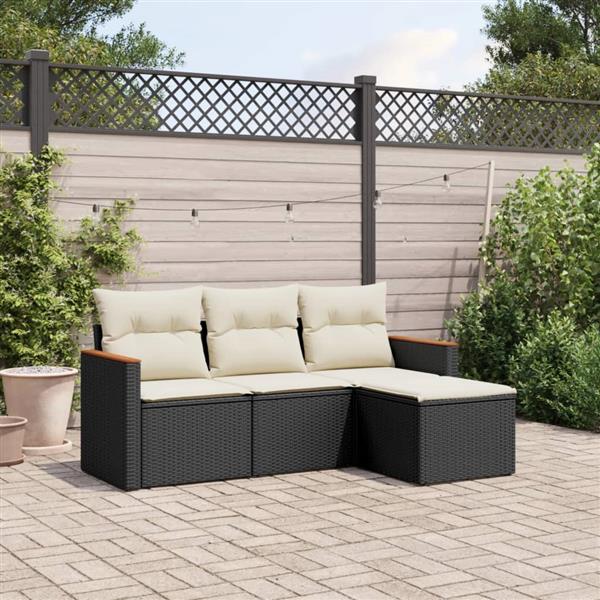 Grote foto vidaxl 4 delige loungeset met kussens poly rattan zwart tuin en terras tuinmeubelen