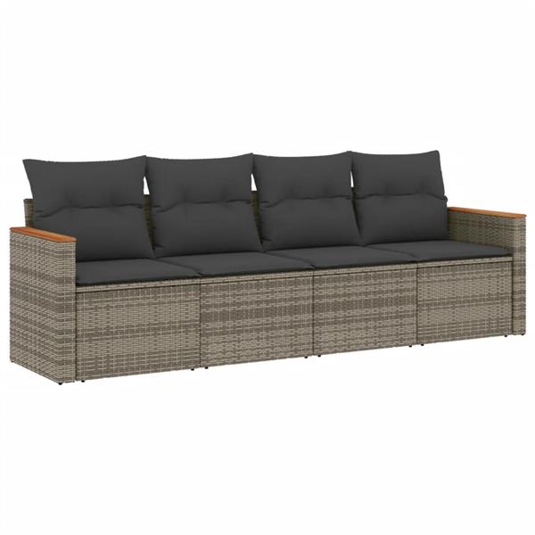 Grote foto vidaxl 4 delige loungeset met kussens poly rattan grijs tuin en terras tuinmeubelen