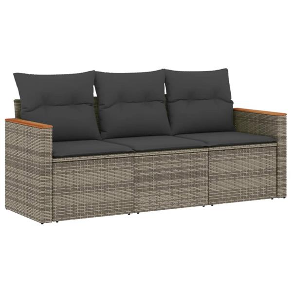 Grote foto vidaxl 3 delige loungeset met kussens poly rattan grijs tuin en terras tuinmeubelen