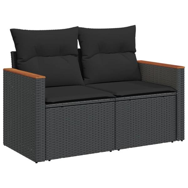 Grote foto vidaxl 3 delige loungeset met kussens poly rattan zwart tuin en terras tuinmeubelen