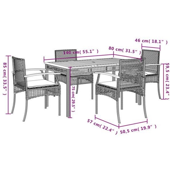 Grote foto vidaxl 5 delige tuinset met kussens poly rattan zwart tuin en terras tuinmeubelen