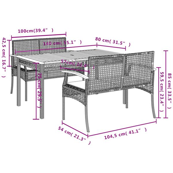 Grote foto vidaxl 3 delige tuinset met kussens poly rattan zwart tuin en terras tuinmeubelen