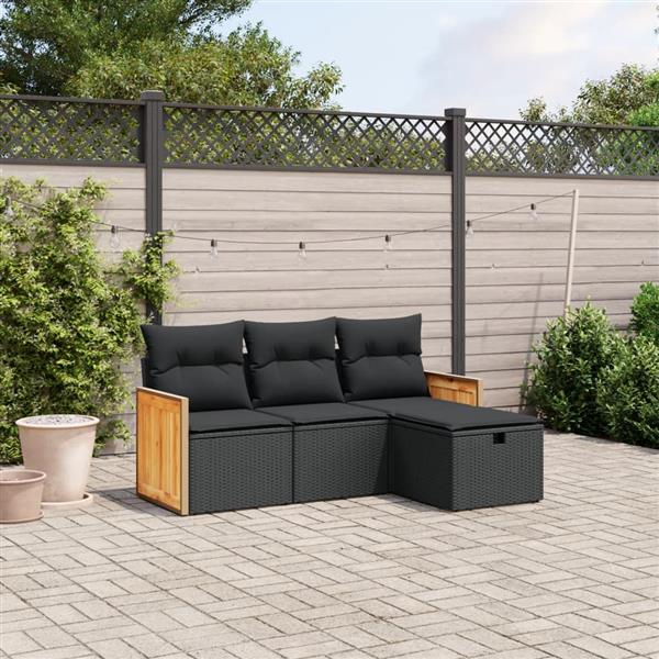 Grote foto vidaxl 4 delige loungeset met kussens poly rattan zwart tuin en terras tuinmeubelen