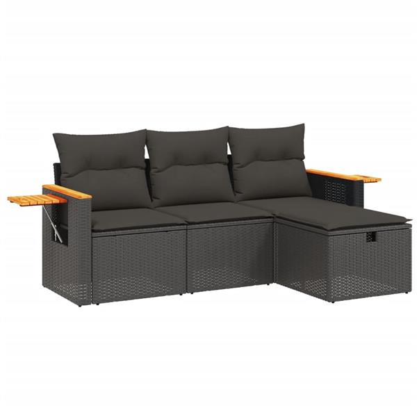 Grote foto vidaxl 4 delige loungeset met kussens poly rattan zwart tuin en terras tuinmeubelen