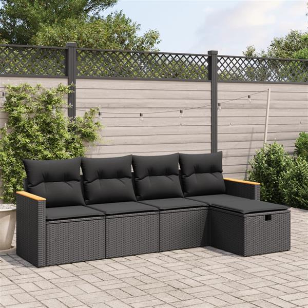 Grote foto vidaxl 5 delige loungeset met kussens poly rattan zwart tuin en terras tuinmeubelen