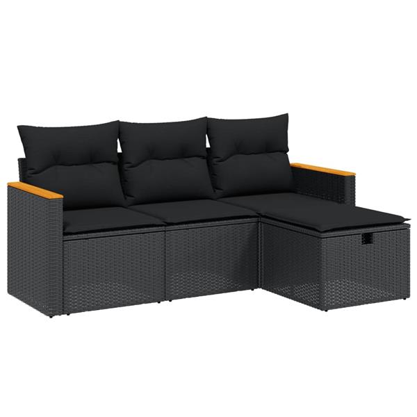 Grote foto vidaxl 4 delige loungeset met kussens poly rattan zwart tuin en terras tuinmeubelen