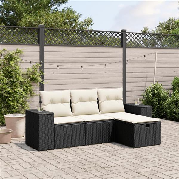 Grote foto vidaxl 4 delige loungeset met kussens poly rattan zwart tuin en terras tuinmeubelen