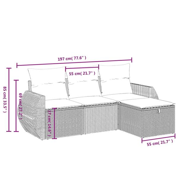 Grote foto vidaxl 4 delige loungeset met kussens poly rattan zwart tuin en terras tuinmeubelen