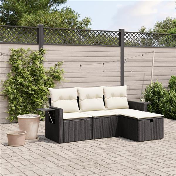 Grote foto vidaxl 4 delige loungeset met kussens poly rattan zwart tuin en terras tuinmeubelen