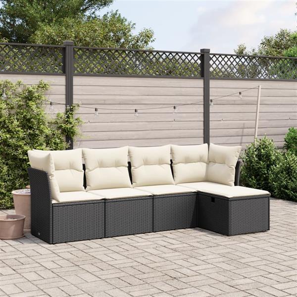 Grote foto vidaxl 5 delige loungeset met kussens poly rattan zwart tuin en terras tuinmeubelen