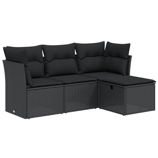 Grote foto vidaxl 4 delige loungeset met kussens poly rattan zwart tuin en terras tuinmeubelen