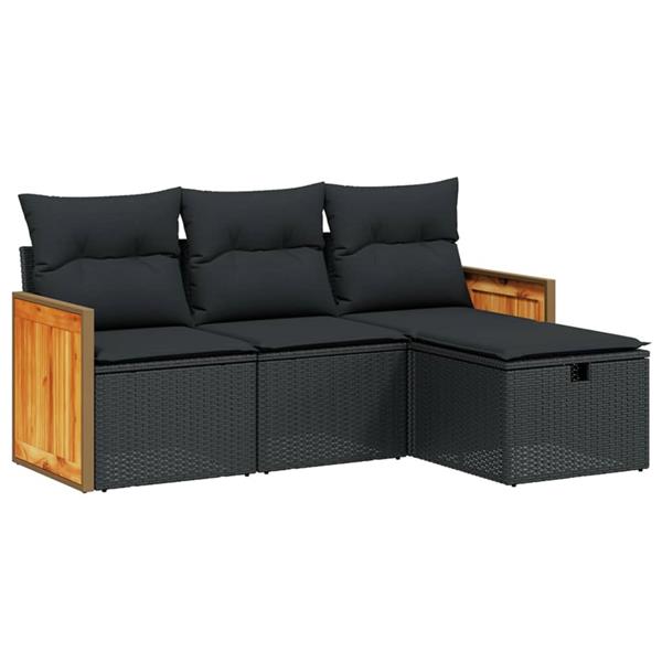 Grote foto vidaxl 4 delige loungeset met kussens poly rattan zwart tuin en terras tuinmeubelen