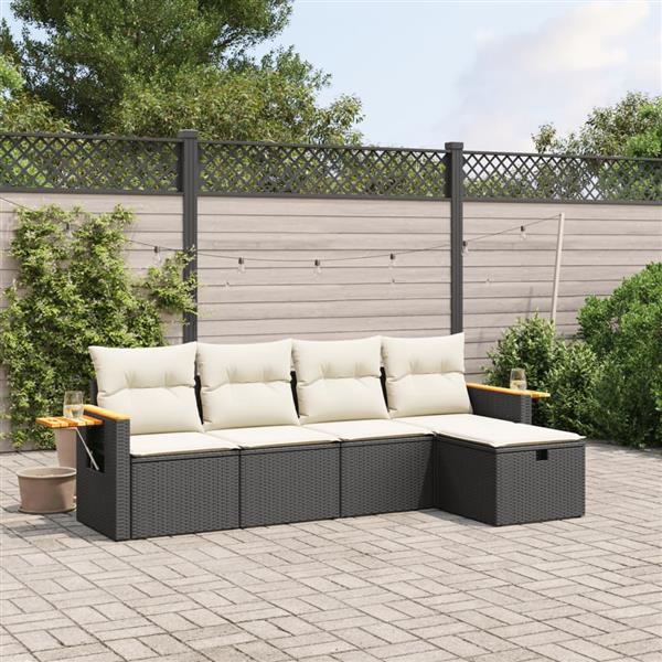 Grote foto vidaxl 5 delige loungeset met kussens poly rattan zwart tuin en terras tuinmeubelen