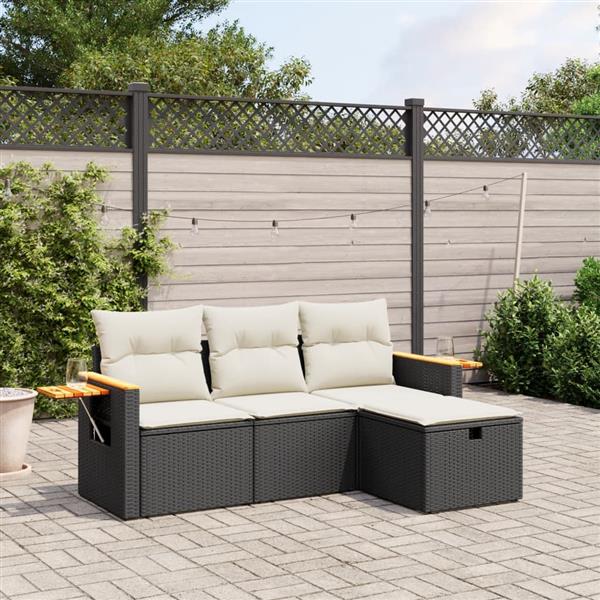 Grote foto vidaxl 4 delige loungeset met kussens poly rattan zwart tuin en terras tuinmeubelen