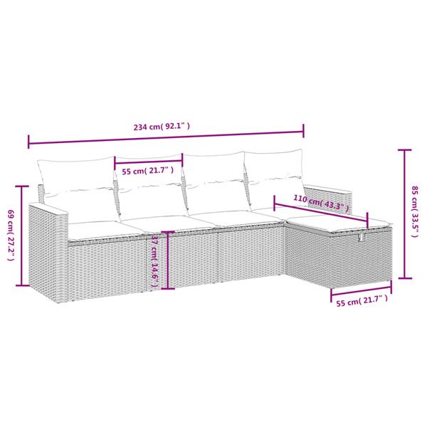 Grote foto vidaxl 5 delige loungeset met kussens poly rattan zwart tuin en terras tuinmeubelen