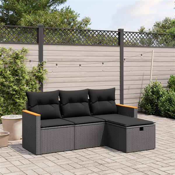 Grote foto vidaxl 4 delige loungeset met kussens poly rattan zwart tuin en terras tuinmeubelen