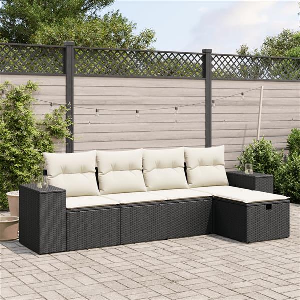 Grote foto vidaxl 5 delige loungeset met kussens poly rattan zwart tuin en terras tuinmeubelen