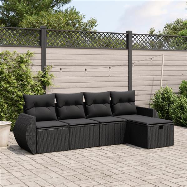 Grote foto vidaxl 5 delige loungeset met kussens poly rattan zwart tuin en terras tuinmeubelen