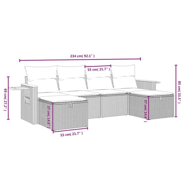 Grote foto vidaxl 5 delige loungeset met kussens poly rattan zwart tuin en terras tuinmeubelen