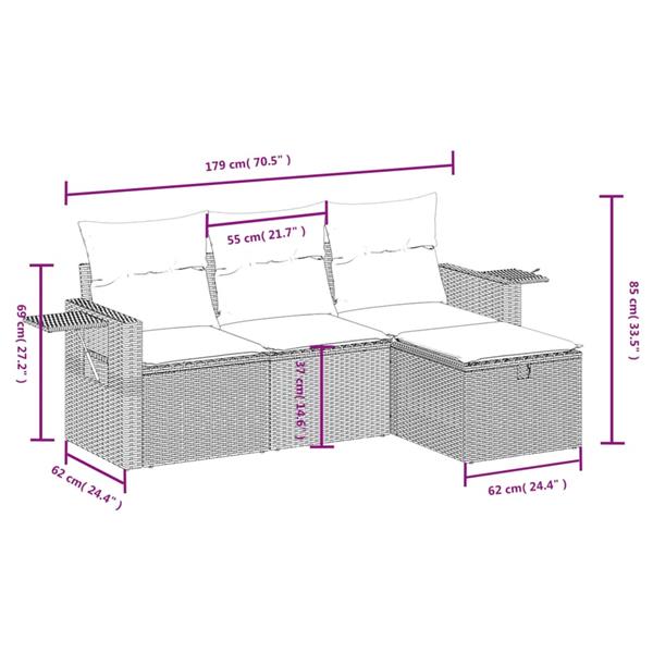 Grote foto vidaxl 4 delige loungeset met kussens poly rattan zwart tuin en terras tuinmeubelen