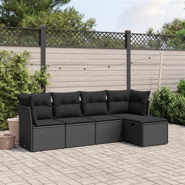 Grote foto vidaxl 5 delige loungeset met kussens poly rattan zwart tuin en terras tuinmeubelen