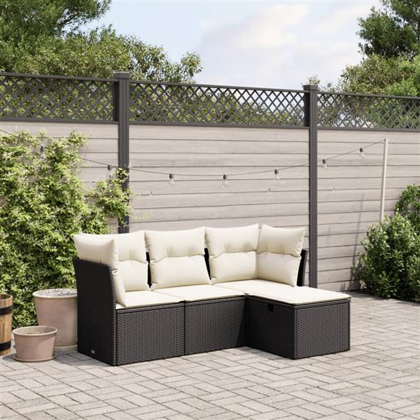 Grote foto vidaxl 4 delige loungeset met kussens poly rattan zwart tuin en terras tuinmeubelen