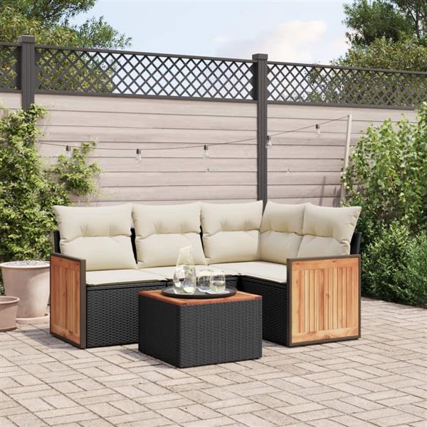 Grote foto vidaxl 5 delige loungeset met kussens poly rattan zwart tuin en terras tuinmeubelen