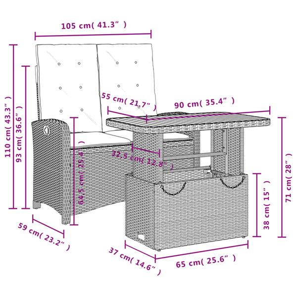 Grote foto vidaxl 2 delige tuinset met kussens poly rattan zwart tuin en terras tuinmeubelen