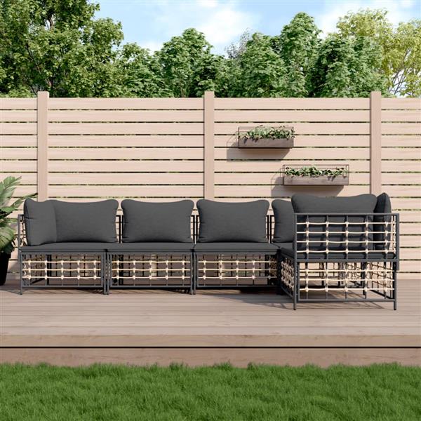 Grote foto vidaxl 5 delige loungeset met kussens poly rattan antracietkleurig tuin en terras tuinmeubelen