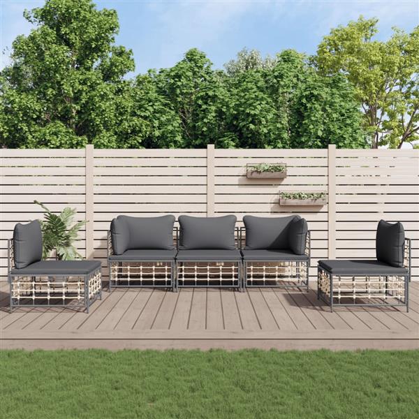 Grote foto vidaxl 5 delige loungeset met kussens poly rattan antracietkleurig tuin en terras tuinmeubelen