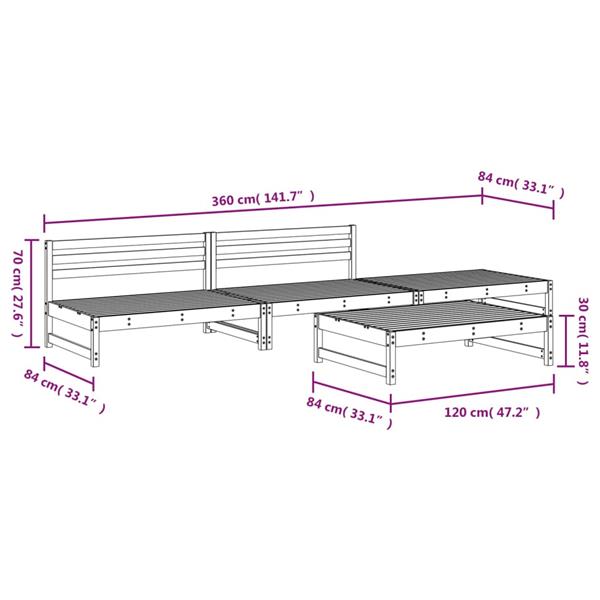 Grote foto vidaxl 4 delige loungeset massief grenenhout grijs tuin en terras tuinmeubelen